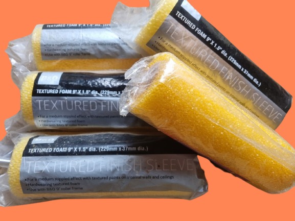 5 X Textured Paint Roller Sleeves 9 Inch X 1.5