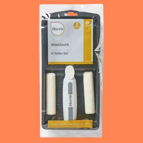 Harris Seriously Good Woodwork Stain Varnish Mini Paint Roller Set 4 Inch